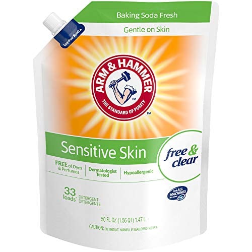 Book Cover Arm & Hammer Sensitive Skin Free & Clear, 99 Loads Total Laundry Detergent Pouches, 3 pack, 50 Fl oz each