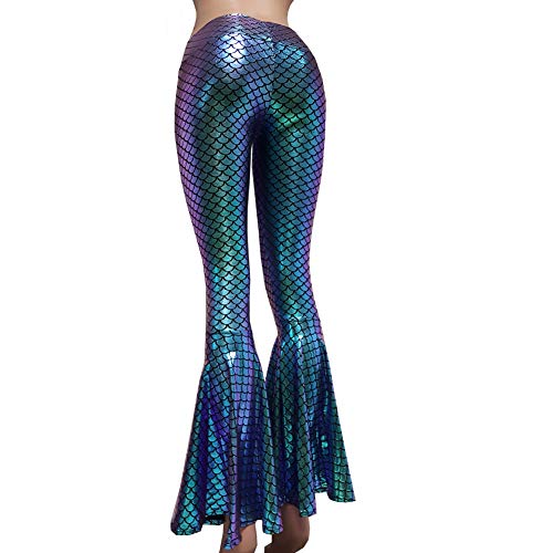 pinda Iridescent Mermaid High Waisted Wide Leg Yoga Bell Bottom Pants Leggings