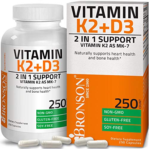Vitamin K2 (MK7) with D3 Supplement Bone and Heart Health Non-GMO Formula 5000 IU Vitamin D3 & 90 mcg Vitamin K2 MK-7 Easy to Swallow Vitamin D & K Complex, 250 Capsules
