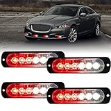 XTAUTO 4pcs Universal 12V-24V Super Bright Red/White 18W 6-LED Warning Emergency Construction Surface Mount Beacon Flash Caution Strobe Light Bar