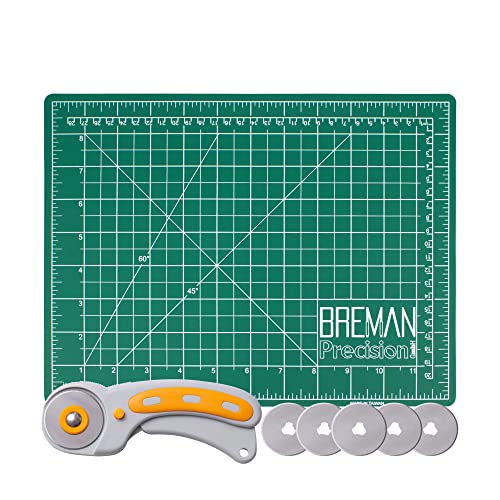 WA Portman Self Healing Cutting Mat and Rotary Cutter Set - 9x12 Inch Mat - 45mm Rotary Cutter - 5 Extra Rotary Fabric Cutter Blades - Ideal Sewing Mat Set for Craft Supplies