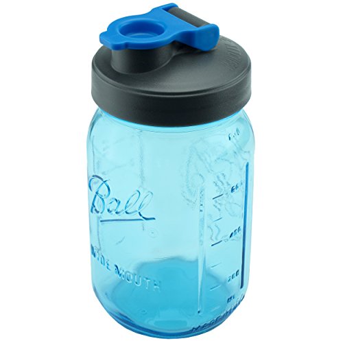 Book Cover County Line Kitchen Classic Blue Glass Mason Jar Drinking Bottle with Durable, Convenient Flip Cap Lid, Drinking or Storage Container, Leakproof, 1 Quart