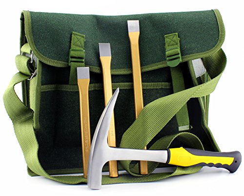 Rockhound & Rock Mining Kit w/Rock Pick Hammer, 3 Chisels, & Musette Bag (5-Piece Set)