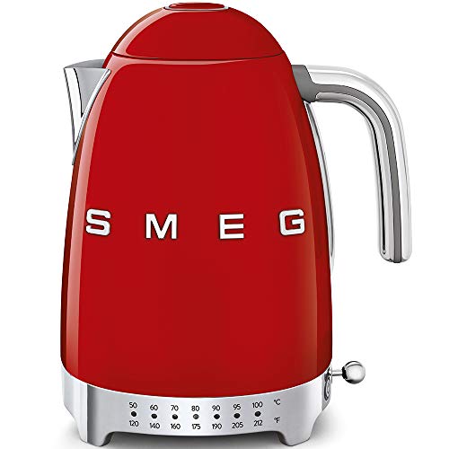 SMEG 7-Cup Variable Temperature Electric Kettle - Retro Style Aesthetic with Advanced Technology - Stainless Steel, 1400W, 120V, 360° Swivel Base, Keep Warm Function (Red)