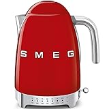 SMEG 7-Cup Variable Temperature Electric Kettle - Retro Style Aesthetic with Advanced Technology - Stainless Steel, 1400W, 120V, 360° Swivel Base, Keep Warm Function (Red)