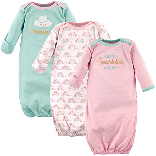 Book Cover Luvable Friends Unisex Baby Cotton Gowns, Sparkling New 3-Pack, 0-6 Months