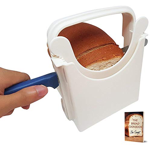 Book Cover Eon Concepts Bread Slicer Guide For Homemade Bread With Rubber Feet Paddings and E-book | Loaf Cutter Machine - Foldable Adjustable & Customizable to 5 Thickness | Bagel/Sandwich/Toast Slicer |
