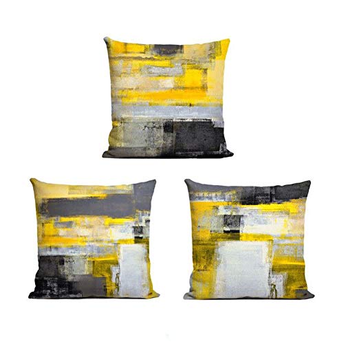 Book Cover Decor MI Just Pillowcases Modern Grey Yellow Abstract Throw Pillow Covers Linen Square Pillowcase Decorative Cushion Pillow Covers with Zipper Sofa Bedroom Living Room Home Decor 18x18 inch, Set of 3