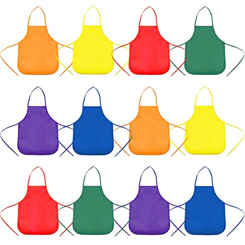 lyivssuy Children's Artists Fabric Aprons - Classroom,Kitchen, Community Event, Crafts & Art Painting Activity. Safe Clean 12 Pack Assorted Colors