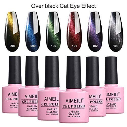 AIMEILI Soak Off UV LED Cat Eye Range Gel Nail Polish Multicolour/Mix Colour/Combo Colour Set Of 6pcs X 10ml - Kit 27