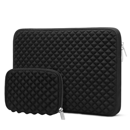 MOSISO Laptop Sleeve Compatible with MacBook Air 15 inch M3 M2 2024 2023/Pro 15 A1990 A1707, 15 inch Surface Laptop 5/4/3, Dell XPS 15, HP Stream 14, Diamond Foam Neoprene Bag with Small Case, Black
