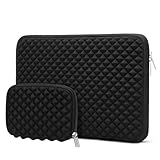MOSISO Laptop Sleeve Compatible with MacBook Air 15 inch M3 M2 2024 2023/Pro 15 A1990 A1707, 15 inch Surface Laptop 5/4/3, Dell XPS 15, HP Stream 14, Diamond Foam Neoprene Bag with Small Case, Black
