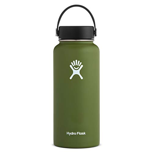 Book Cover Hydro Flask Water Bottle - Stainless Steel & Vacuum Insulated - Wide Mouth with Leak Proof Flex Cap - 32 oz, Olive