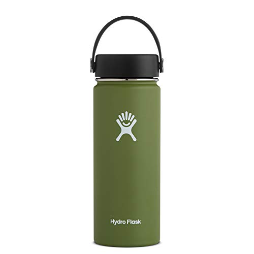 Book Cover Hydro Flask Water Bottle - Stainless Steel & Vacuum Insulated - Wide Mouth with Leak Proof Flex Cap - 18 oz, Olive