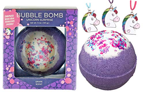 Unicorn Bubble Bath Bomb for Girls with Surprise Kids Necklace Inside by Two Sisters Spa. Large 99% Natural Fizzy in Gift Box. Moisturizes Dry Sensitive Skin. Releases Color, Scent, Bubbles.