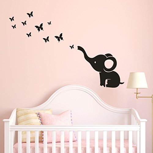 Transer DIY Elephant Butterfly Removable Wall Decal Sticker Bedroom Decoration (Black)