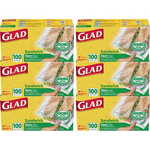 Book Cover Glad Food Storage Bags, Sandwich Zipper, 100 Count, Pack of 6