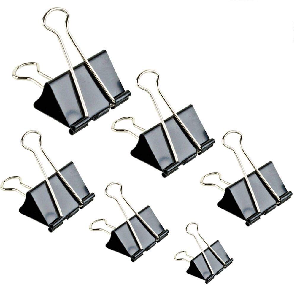 Book Cover Binder Clips Paper Clamp for Paper-130 Pcs Clips Paper Binder Assorted Sizes (Black) 130Pack
