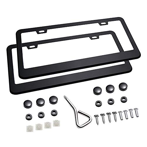 Baird Stone Matte Aluminum License Plate Frame with Black Screw Caps, 2Pcs 2 Holes Black Licenses Plates Frames, Car Licenses Plate Covers Holders for US Vehicles
