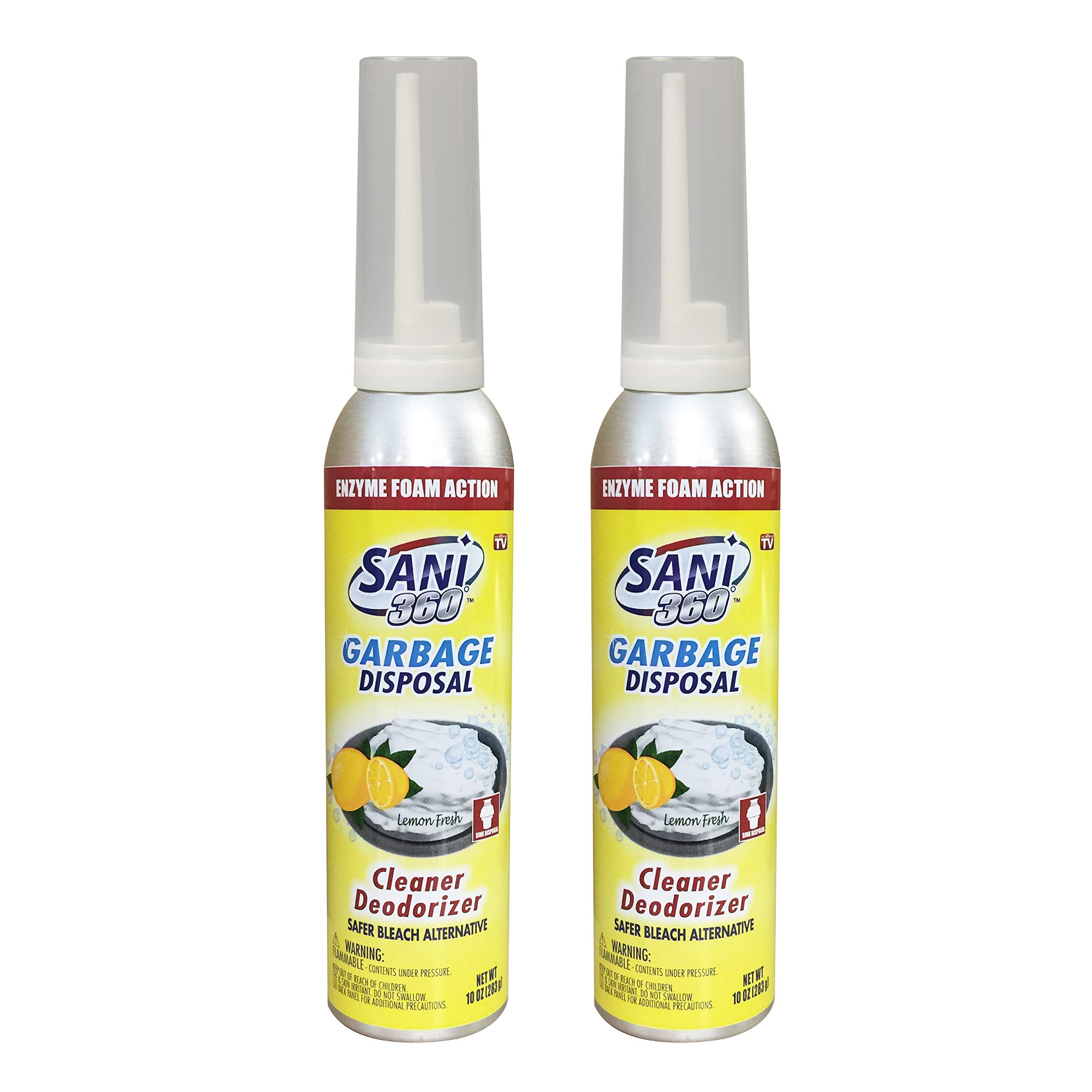Book Cover Sani 360 Garbage Disposal Cleaner - Lemon Scent, 10oz Bottle of Foam, Twin Pack - 16 to 20 Uses…