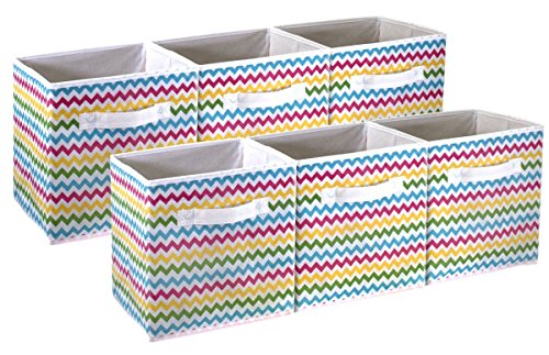 Sorbus Foldable Storage Cube Basket Bin, 6 Pack, Multi-Color Chevron Pattern