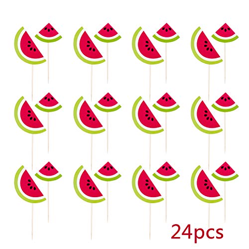 24 Pcs Watermelon Cupcake Topper Watermelon Birthday Cake Topper for Holiday Party Decorations