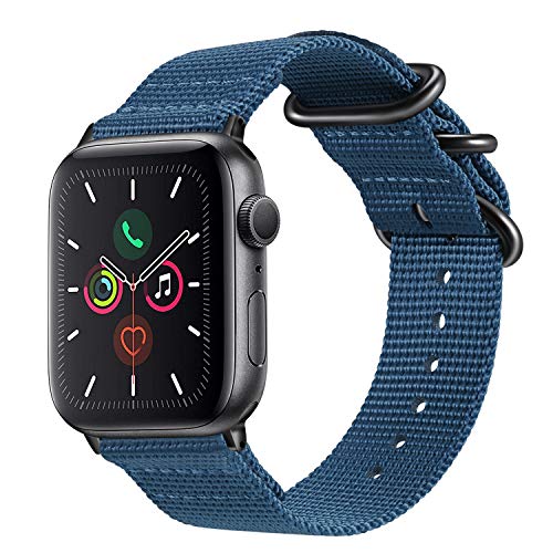 Fintie Band Compatible with Apple Watch 44mm 42mm Series 5/4/3/2/1, Lightweight Breathable Woven Nylon Sport Wrist Strap with Metal Buckle Compatible with All Versions 44mm 42mm Apple Watch, Navy
