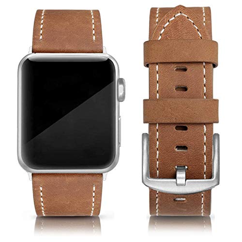 SWEES Leather Strap Compatible for iWatch Band 42mm 44mm, Genuine Leather Vintage Replacement Watchband Strap for iWatch Series 4 3 2 1, Sports & Edition Men, Coffee Brown