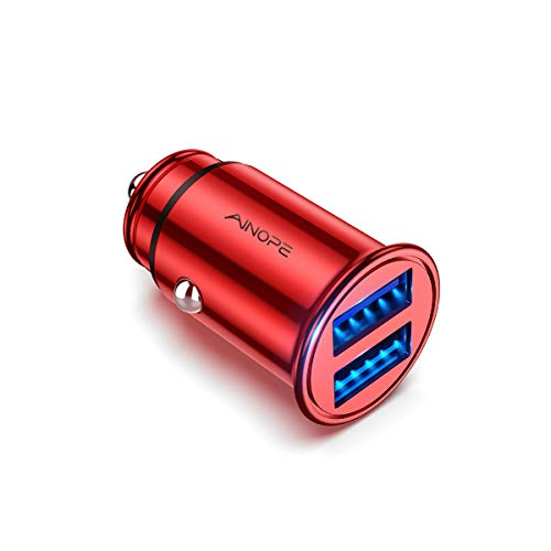 Book Cover AINOPE Car Charger, 4.8A Aluminum Alloy Car Charger Adapter Dual USB Port Fast Car Charging Mini Flush Fit Compatible iPhone Xs max/XR/x/7/6s, iPad Air 2/Mini 3, Note 9/Galaxy S10/S9/S8 - Red