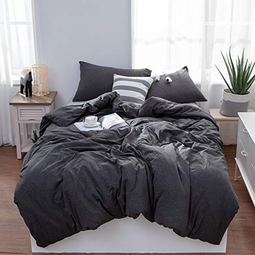 Book Cover LIFETOWN Grey Duvet Cover Queen, Jersey Knit Cotton Duvet Cover Set, 1 Duvet Cover and 2 Pillowcases, Super Soft and Easy Care (Full/Queen, Dark Gray)