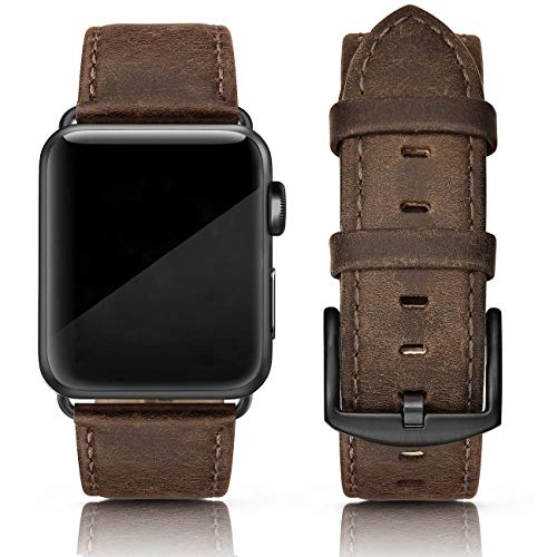 Book Cover SWEES Leather Band Compatible for Apple Watch 42mm 44mm, Genuine Leather Vintage Strap Wristband Compatible iWatch Series 4, Series 3, Series 2, Series 1, Sports & Edition Men, Retro Brown