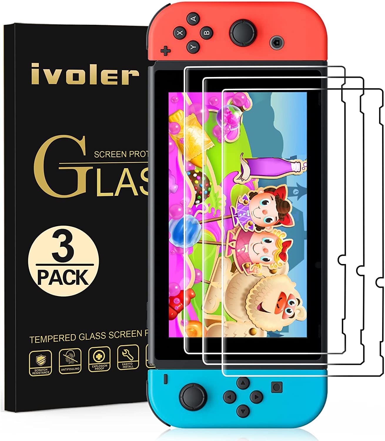 Book Cover ivoler [3 Pack Screen Protector Tempered Glass for Nintendo Switch, Transparent HD Clear Anti-Scratch Screen Protector Compatible Nintendo Switch