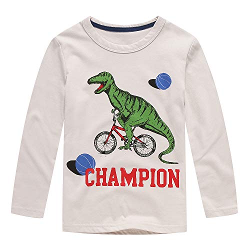 HowJoJo Boys Dinosaur Shirt Kids Cotton Long Sleeve T-Shirts Crew Neck Graphic Tees
