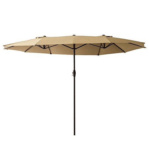 FLAME&SHADE 15' Twin Patio Outdoor Market Umbrella Double Sided for Balcony Table Garden Outside Deck or Pool, Rectangular, Beige