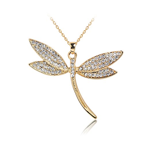 iLH Clearance Necklace,Women Fashion Dragonfly Crystal Necklace Long Sweater Chain Romantic Jewelry Gift Gold