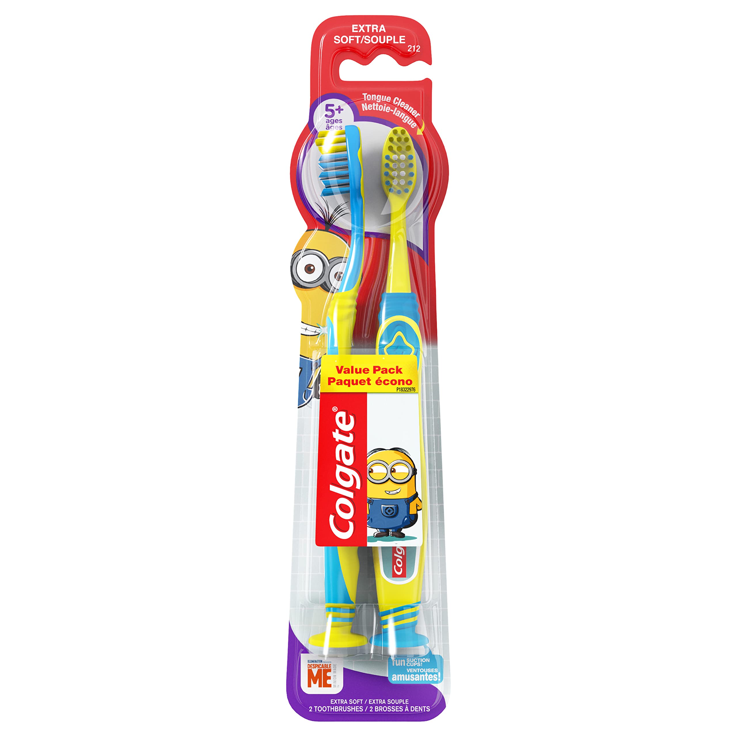 Colgate Kids Toothbrush, Minions, With Extra Soft Bristles and Built In Suction Cup Holder, 4 Pack Minions 2 Count (Pack of 2)