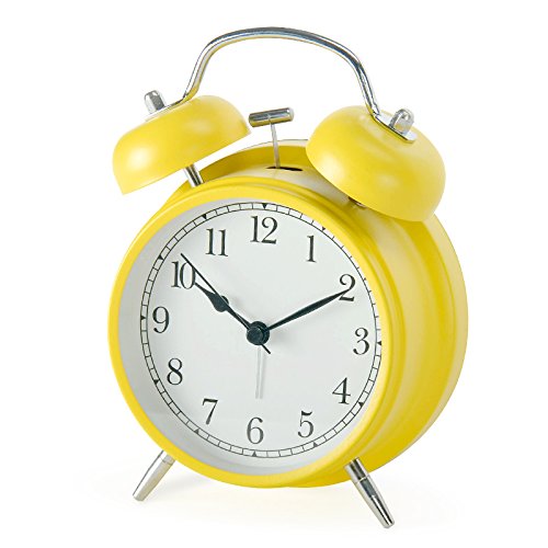 Shozafia 3" 4" Classical Retro Twin Bell Alarm Clocks Mute Silent Quartz Movement Non Ticking Sweep Analog Morning Wake Up Mechanical Alarm Clock with Nightlight Backlight for Kids