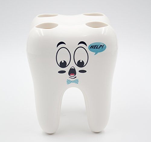 Book Cover Mr. Toothy Kids Toothbrush Holder with Bonus Sugar Bug Rinse Cup. Tooth Shaped Novelty Child Toothbrush Holder Set. Large Holes. Fits Suction Cup Fat Handled Manual Toothbrush. Fun Story Included.