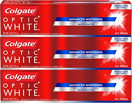 Colgate Optic White Whitening Toothpaste, Icy Fresh - 5.0 Ounce (Pack of 3)