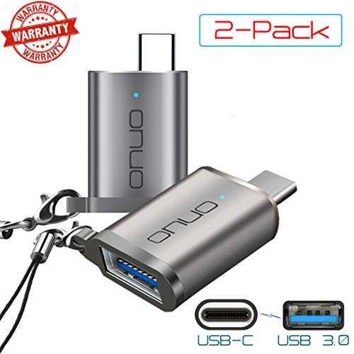 USB-C to USB 3.0 Mini Adapter with LED Indicator Keyring Lanyard Keychain for iMac MacBook Pro and Other USB Type-C Devices 1-Yr Warranty 2-Pack (Space Gray)