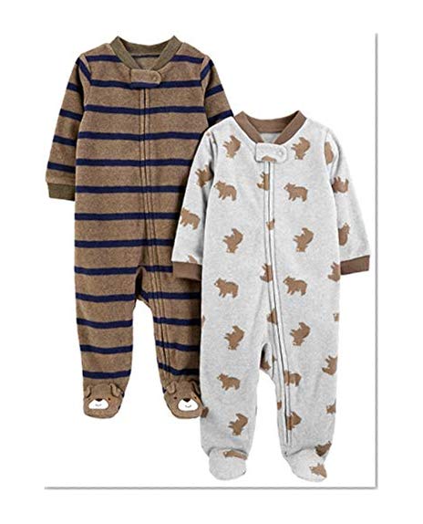 Book Cover Simple Joys by Carter's Boys' 2-Pack Fleece Footed Sleep and Play, Bear/Brown Stripes, 0-3 Months