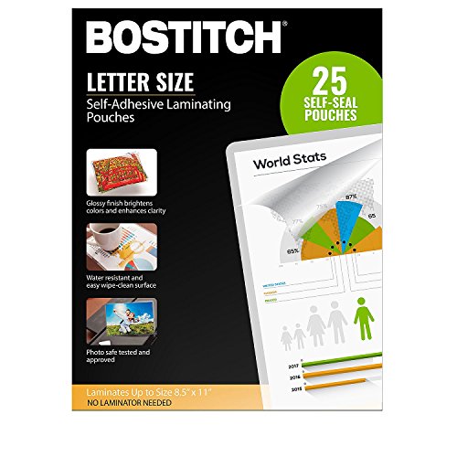 Bostitch Self-Adhesive Laminating Pouches, 8.5 in x 11 in - 25 Pack