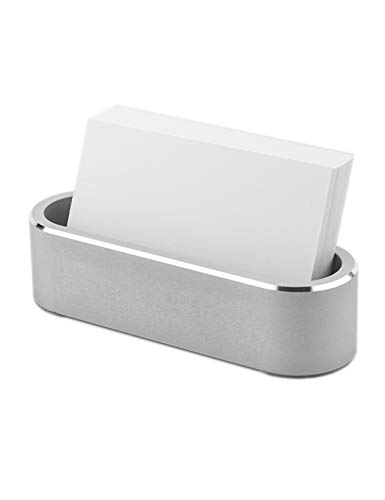 Aluminum Business Card Holder Display Office Business Card Stand Name Card Display Organizer for Desk (Silver)