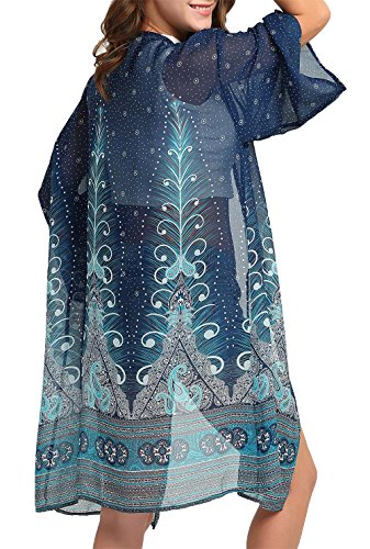 Women Chiffon Swimsuit Cover Ups Floral Kimono Casual Loose Open Front Cardigan