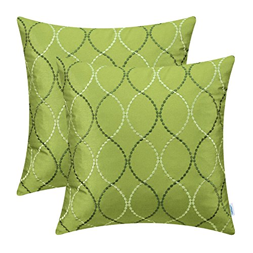 Book Cover CaliTime Pack of 2 Cushion Covers Throw Pillow Cases Shells for Home Sofa Couch Modern Waves Lines Embroidered 18 X 18 Inches Olive Green