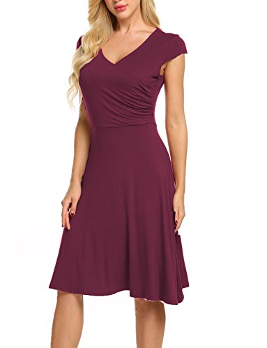 Hount Womans Casual V Neck A Line Cap Sleeve Elegant Dresss