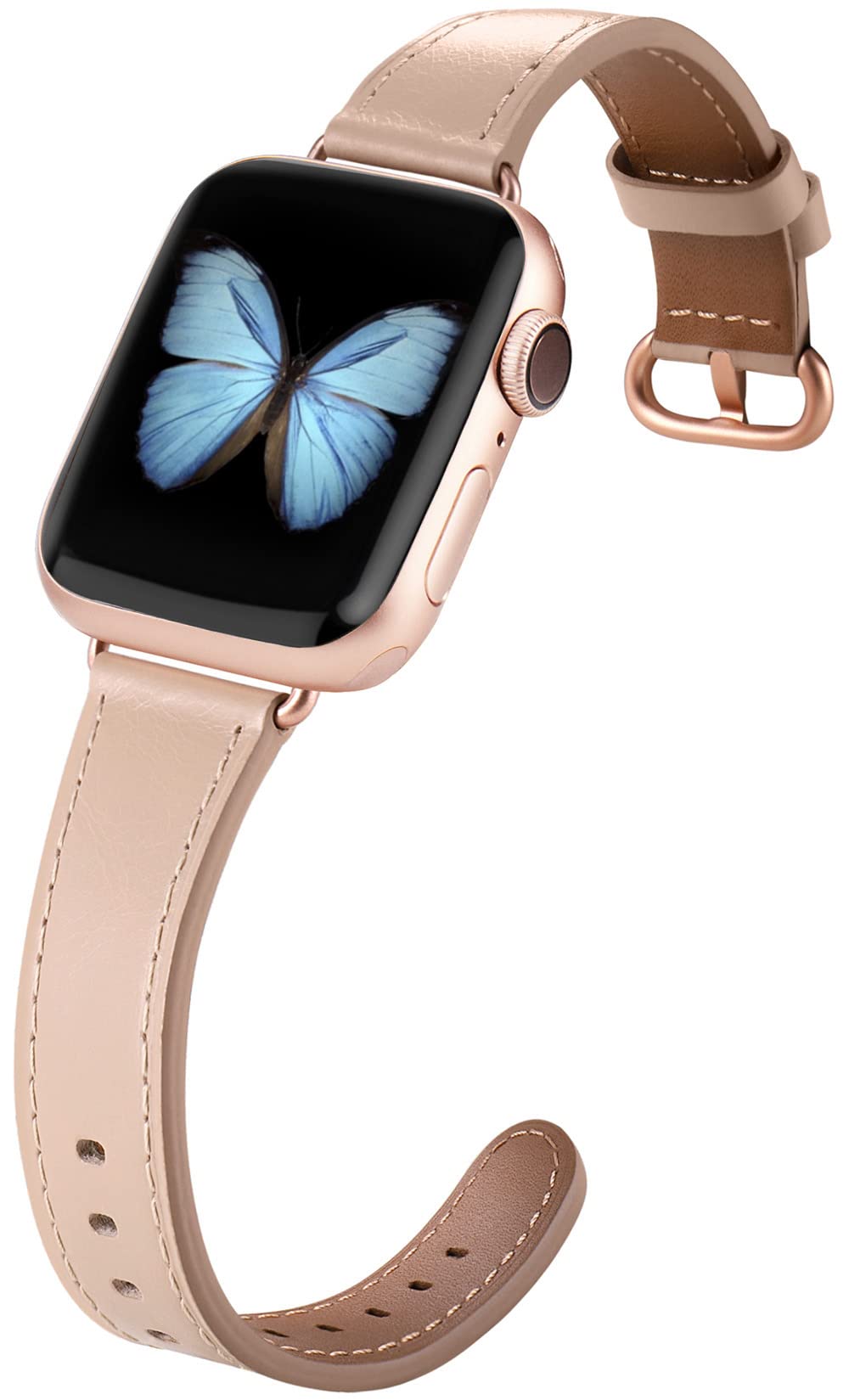JSGJMY Leather Band Compatible with Apple Watch ULtra Series 8 7 6 5 4 3 SE 38mm 40mm 41mm 42mm 44mm 45mm 49mm Mem And Women iwatch Bands Light tan+Rose Gold 38mm/40mm/41mm