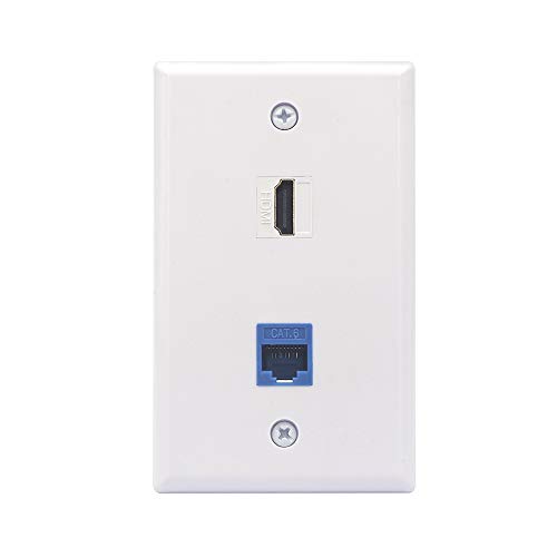 VCE HDMI Ethernet Wall Plate, RJ45 Cat6 Keystone Jack and HDMI Female to Female Keystone Jack Insert 2-Port Wall Plate for HDTV, UL Listed