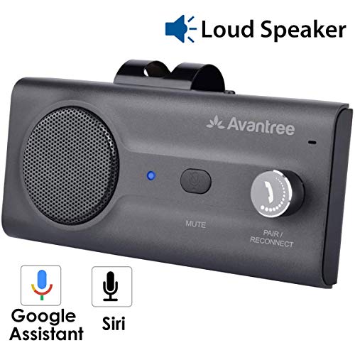Book Cover Avantree CK11 Hands Free Bluetooth for Cell Phone Car Kit, Loud Speakerphone, Siri Google Assistant Support, Motion AUTO ON, Volume Knob, Wireless in Car Handsfree Speaker with Visor Clip - Titanium