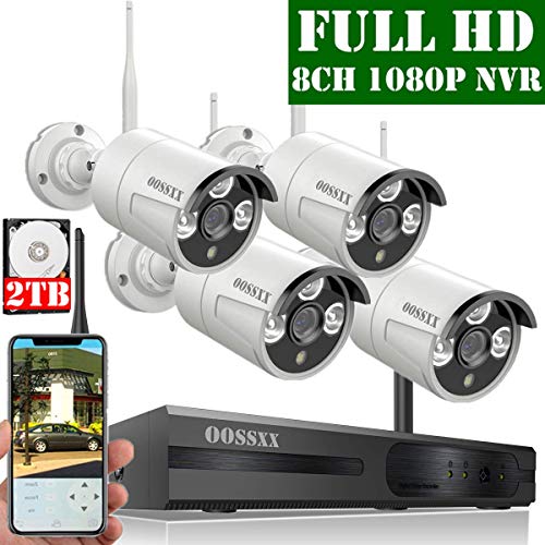 【2019 Update】 OOSSXX 8-Channel HD 1080P Wireless Security Camera System,4Pcs 1080P 2.0 Megapixel Wireless Indoor/Outdoor IR Bullet IP Cameras,P2P,App, HDMI Cord & 2TB HDD Pre-Install
